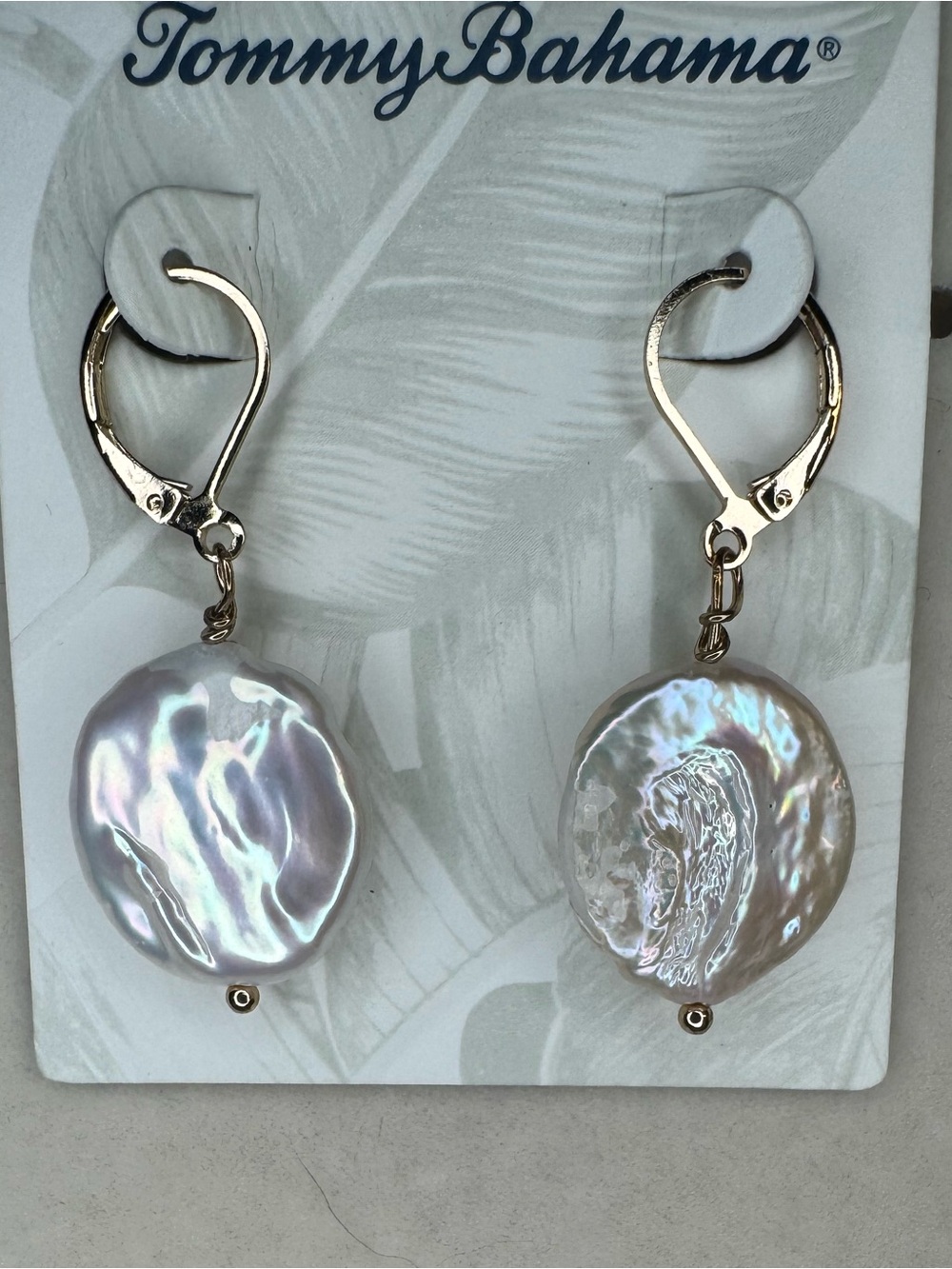 New Tommy Bahama Iridescent White Coin Pearl Drop Earrings